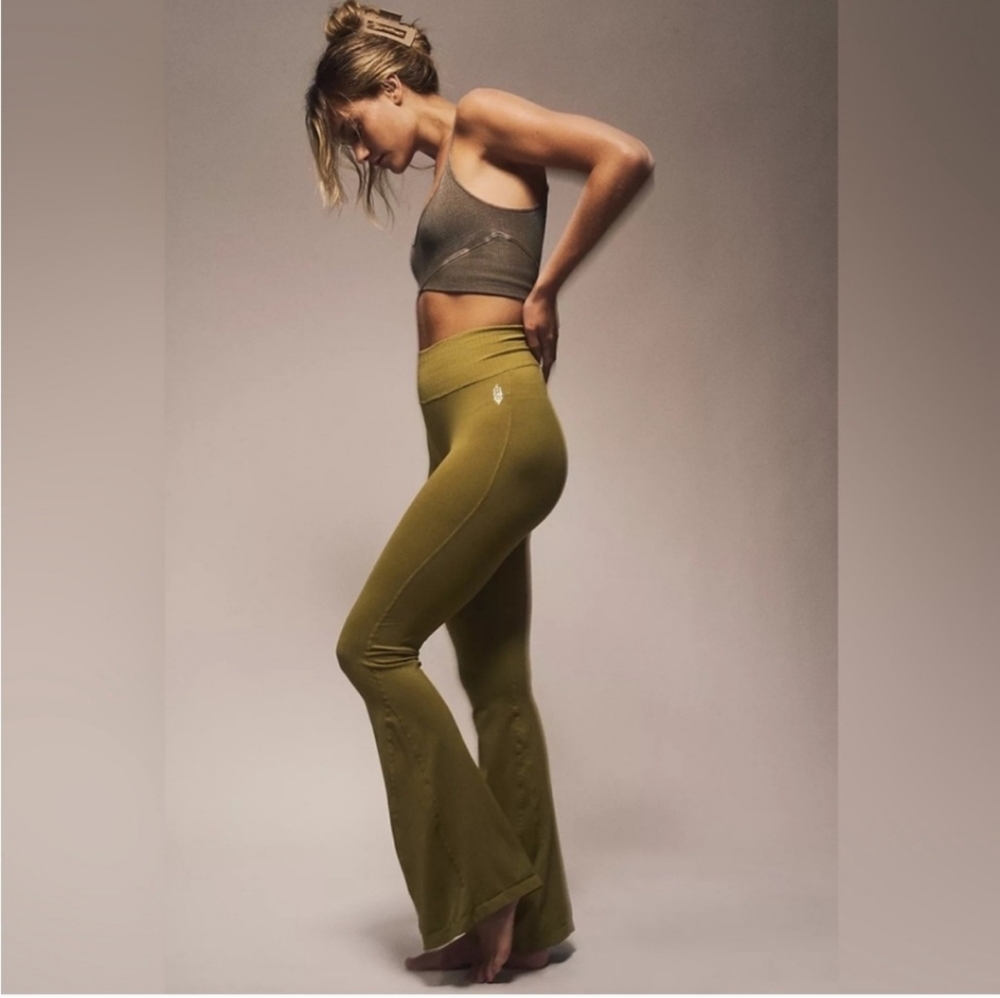 FP Movement by Free People Good Karma Flared Leggings in Army Green